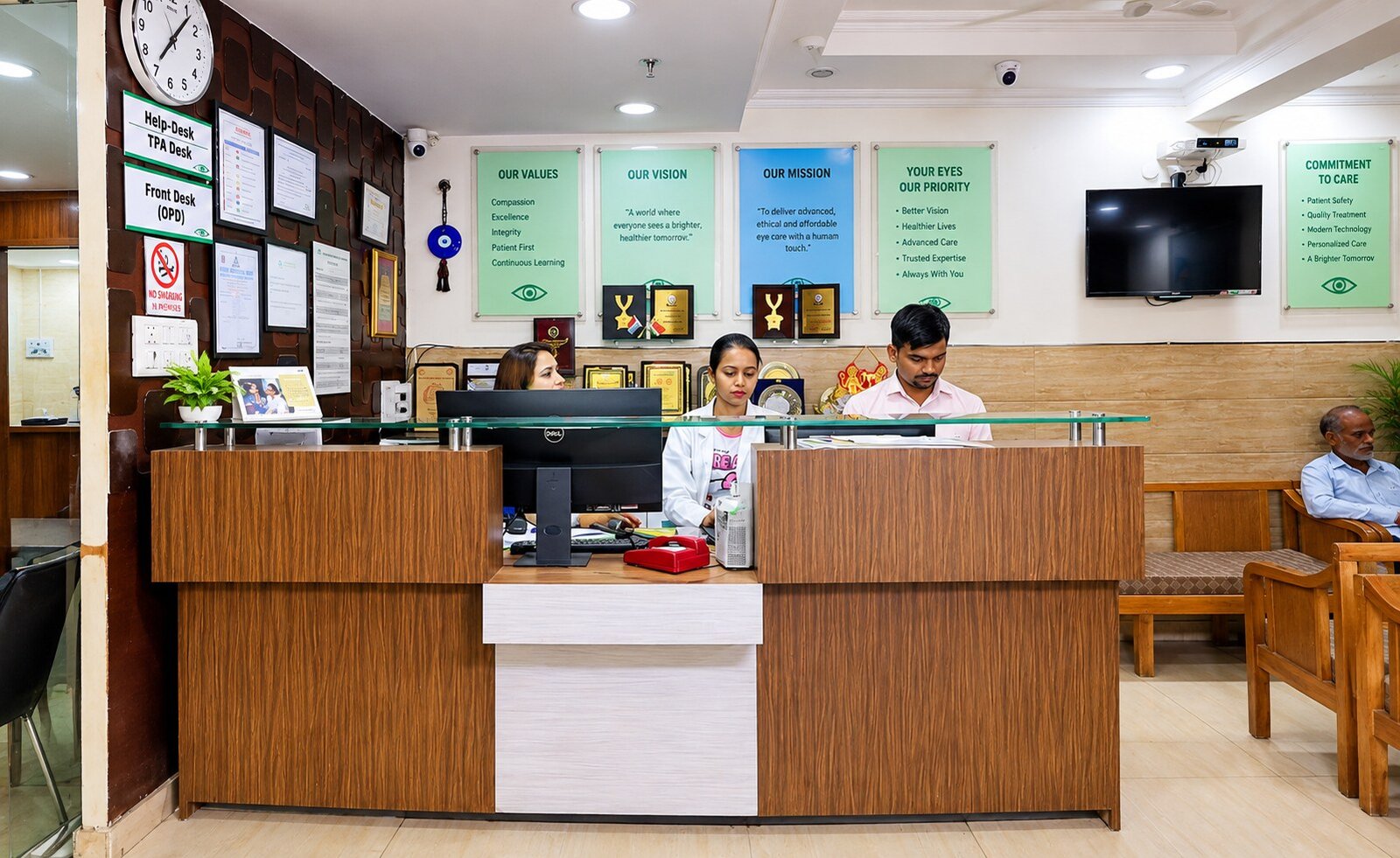 Wide view of the hospital reception area